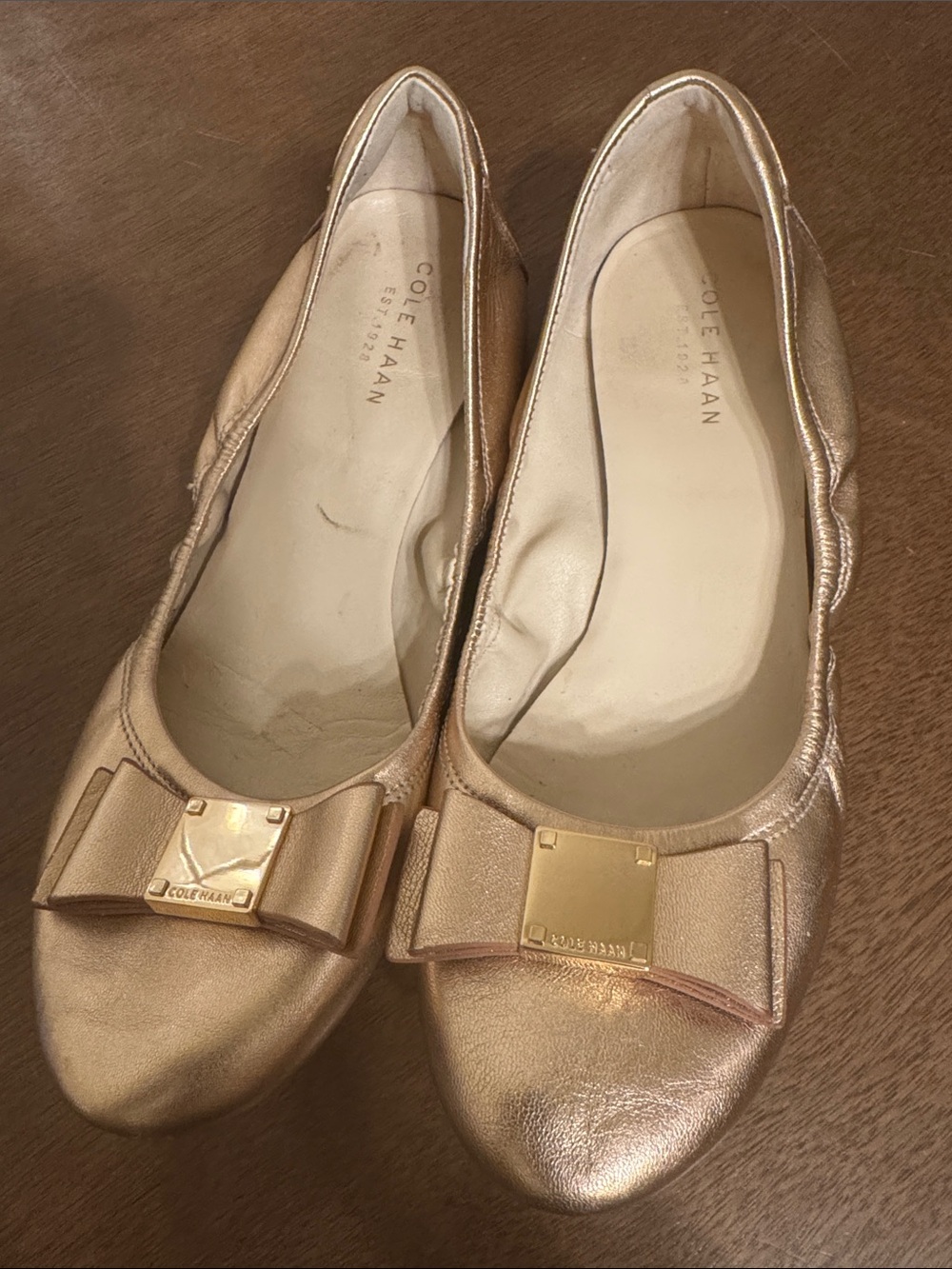 Cole Haan Rose Gold Metallic Bow Ballet Flats